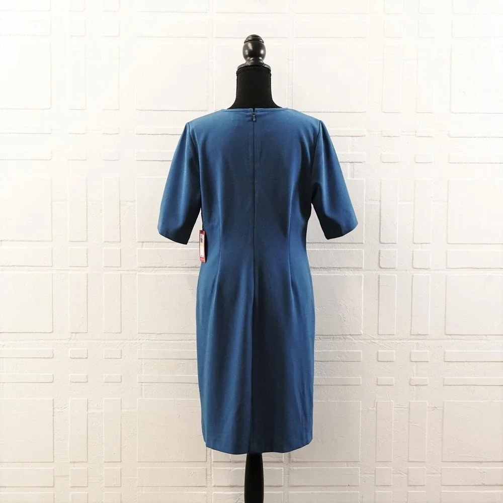 NWT! Vince Camuto Women's Keyhole Blue Short Sleeve Sheath Dress Sz XXS -RV $119 - Picture 2 of 2
